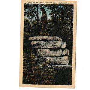 Vintage 1930-1945 Linen Post Card Daniel Boone Statue Louisville, KY
